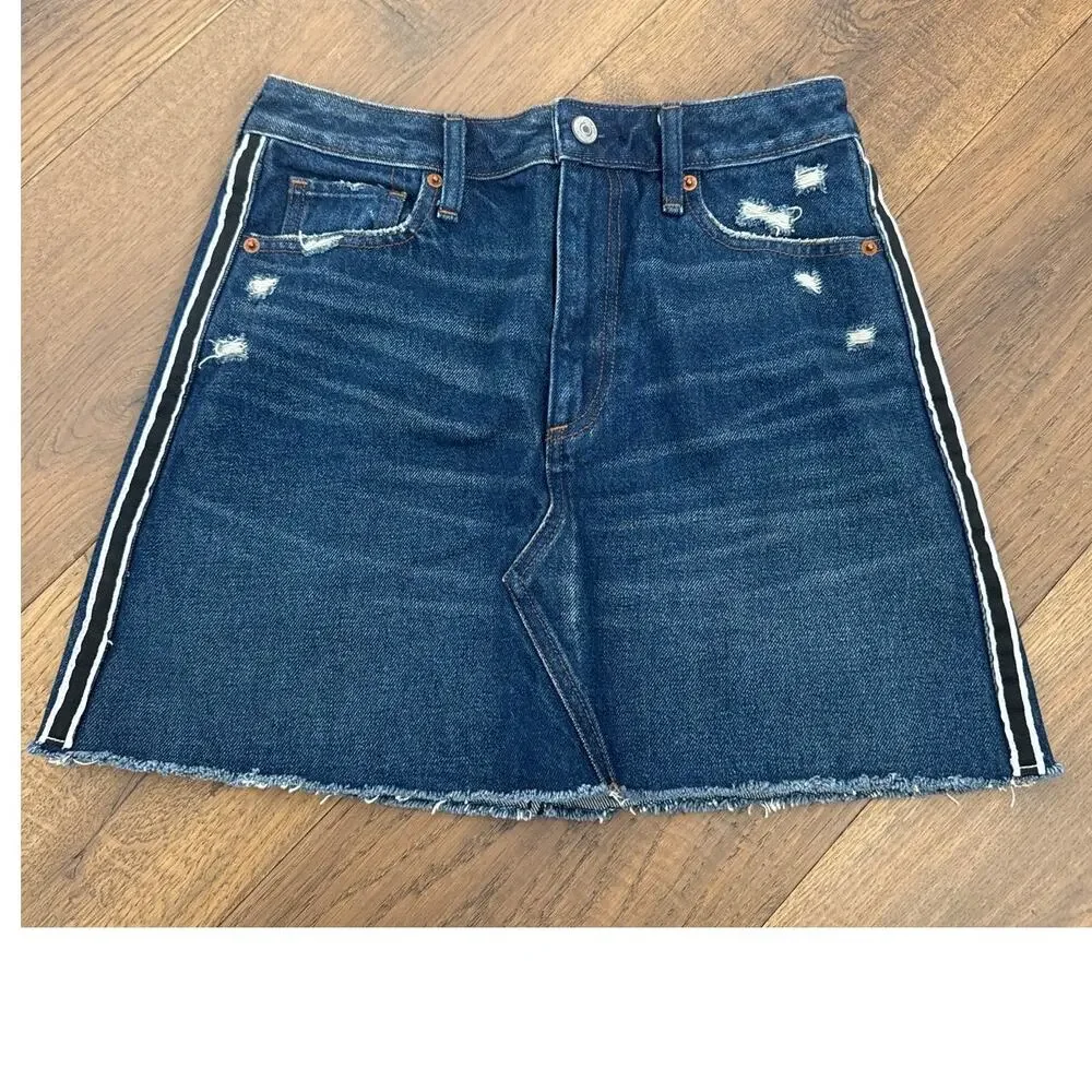 Abercrombie & Fitch Zoe Natural Rise Vintage A-Line Skirt Dark Wash Sz 26 US 2